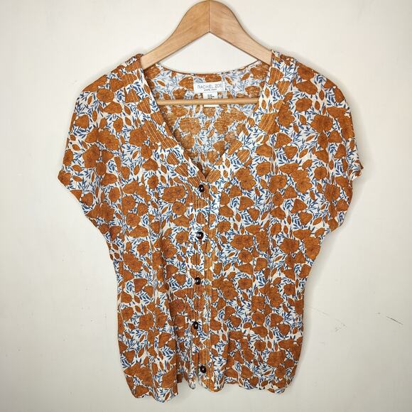 Rachel Zoe Linen Knit Top Floral Button Up - Picture 1 of 9